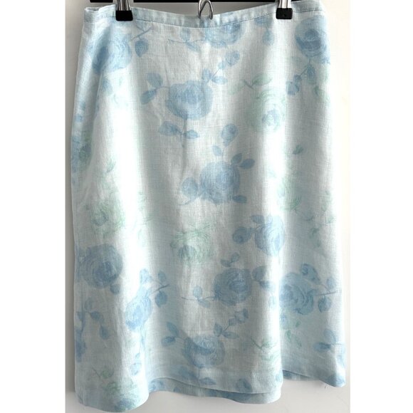 Hennes Collection Mix Blue and White Linen Floral Skirt Sz 10 - Picture 1 of 7